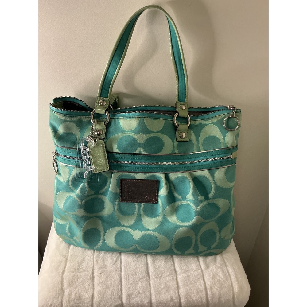 Vintage Y2K Coach Poppy Sateen Glam Tote Complete Set Orig Box Acrylic Charms